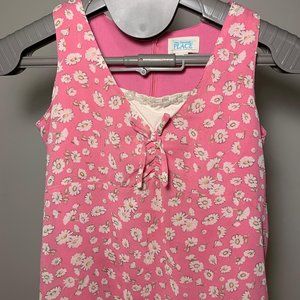 Pink Chiffon Floral Drop Waist Tank Dress